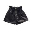 High Waisted Wide Leg Black Faux Leather Shorts for Girls and Toddler Button Front Pull on Dressy (Black, 3-4 Years) view 1