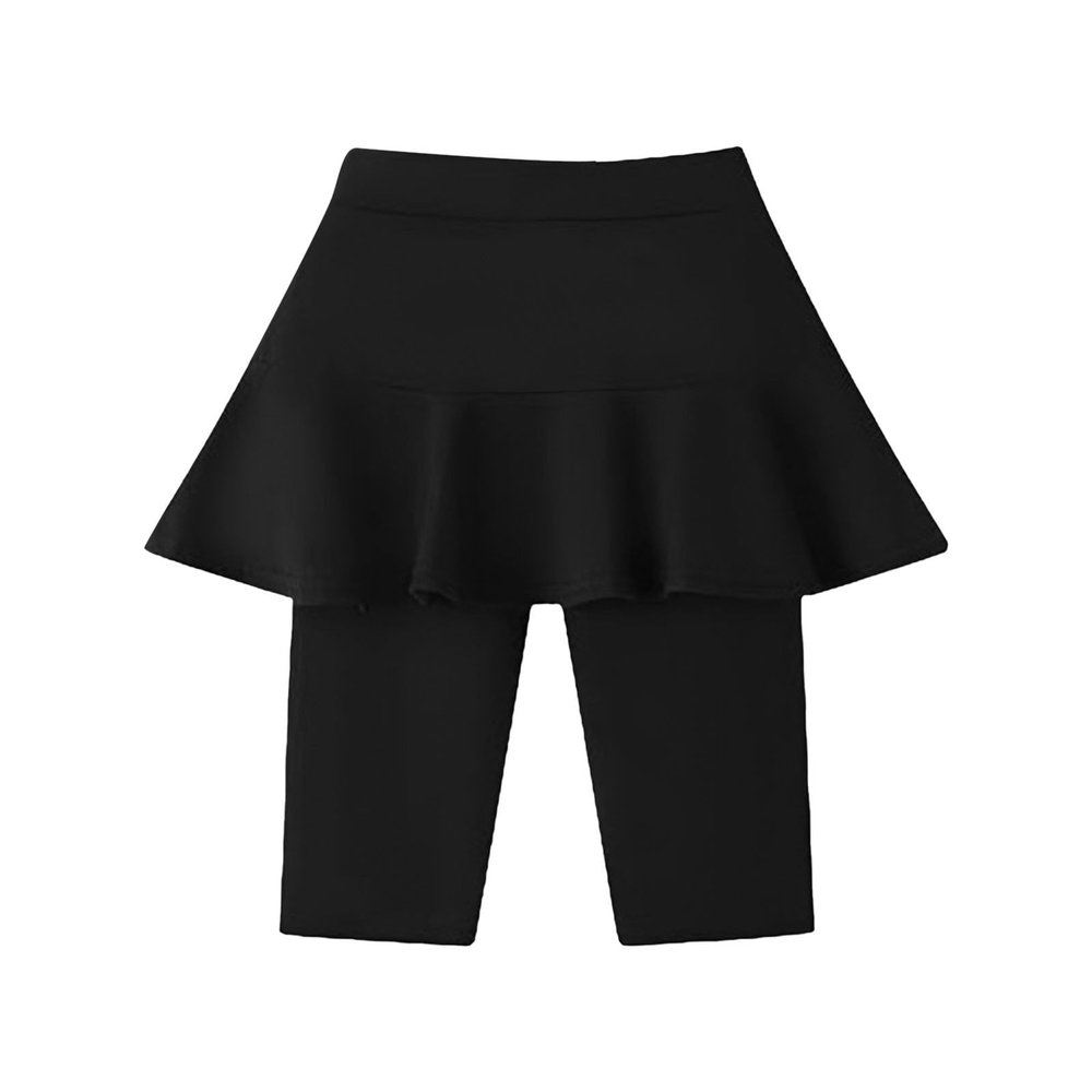 Girls Knee-Length Leggings with Skirt Stretchy Athletic Pants for Kids Ruffle Skirt Casual Dance (Black, 3-4 Years)