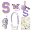Stanley Cup Accessories Set - 30oz & 40oz Water Bottle Handle Strap, Letter Charms, Sticker & Butterfly Straw Cover Topper (Purple) view 1