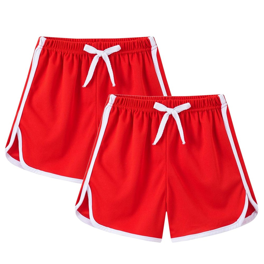 2 Pack Toddler Girls Soccer Basketball Shorts Little Kids Solid Color Athletic Volleyball Sports Shorts (Red, 4-5 Years)