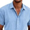 DGHM-JLMY Men's Linen Shirts Solid Color Short Sleeve T-Shirt Casual Button Cotton and Linen Shirt Summer Beach Shirt Blouses (S,Baby Blue) view 3