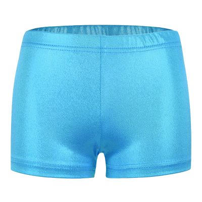 Girls Team Basic High Waist Metallic Dance Short Gym Athletic Sequin Shorts Tumbling Bottoms (Sky Blue, 3-4 Years)
