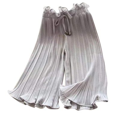 Girl's Flowy Wide Leg Pants Loose High Casual Solid Pants with Belt for Kid Toddler Elastic Waist (Grey, 4-5 Years)