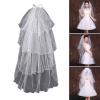 BLULILY Bride Veil Beaded Pearl Bowknot Veil Head Covering Wedding Hair Sheer White Wedding Veil Headscarf Mantilla Veil view 2