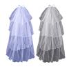 BLULILY Bride Veil Beaded Pearl Bowknot Veil Head Covering Wedding Hair Sheer White Wedding Veil Headscarf Mantilla Veil view 3