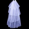 BLULILY Bride Veil Beaded Pearl Bowknot Veil Head Covering Wedding Hair Sheer White Wedding Veil Headscarf Mantilla Veil view 4