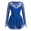 ODASOD Women Figure Ice Skating Dress Teens Girl Rhinestone Embroidery Mesh Long Sleeve Figure Skating Dress Dance Leotard for Gymnastic Competition Practice Stage Performance Dancewear Royal Blue XL view 1
