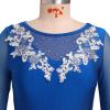 ODASOD Women Figure Ice Skating Dress Teens Girl Rhinestone Embroidery Mesh Long Sleeve Figure Skating Dress Dance Leotard for Gymnastic Competition Practice Stage Performance Dancewear Royal Blue XL view 2