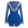 ODASOD Women Figure Ice Skating Dress Teens Girl Rhinestone Embroidery Mesh Long Sleeve Figure Skating Dress Dance Leotard for Gymnastic Competition Practice Stage Performance Dancewear Royal Blue XL view 3