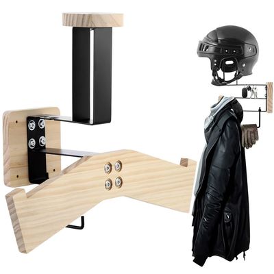LUMINFLY Helmet Holder Hanger and Hook with Wooden Rack, Display Helmet Hanger Mounted Duty for Helmet Heavy Wall-Multi-Purpose, Stand Gear Baseball, Football, Bicycle, Skiing for