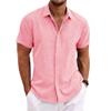 2 Pack Mens Linen Shirts Textured Button Down Shirt Hawaiian Beach Short Sleeve Casual Tshirts Work Clothes Tops (L,Khaki+Pink 2) view 3