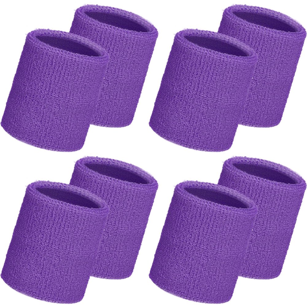 Willbond 8 Pack Wrist Sweatbands Sports Wristbands Tennis Sweatbands Neon 80s Thick Cotton Gymnastics Sweat Band International Sports Athletic Wristband for Men Women Party(Neon Purple)
