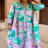 Akivide Women's Summer Boho Floral Print Button Down Shirt Dress with Pocket Casual Colorful Graphic Long Sleeve Maxi Dresses view 2