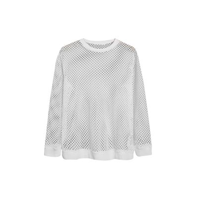 Knit Men's T-Shirt Long Sleeve Lightweight Tops Hollow Out Casual Vacation Men Clothing Pullovers 2- XL