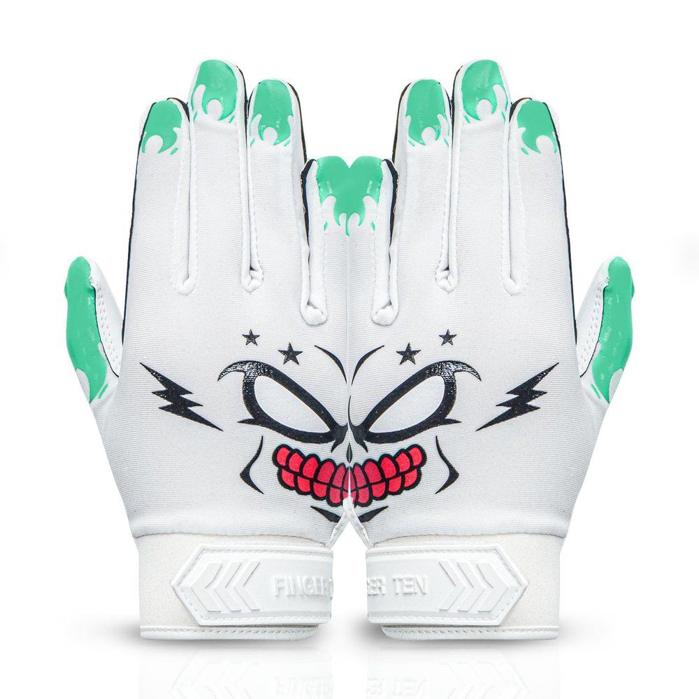 FINGER TEN Football Receiver Gloves Youth Receiving Gloves Pro 3.0 Durable Breathable Flexible for Kids Boys Girls in White Red Black Blue Small Large Medium X-Large (White-Green, Medium)