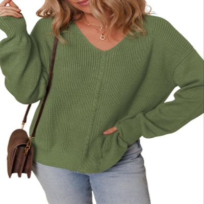 Dokotoo Womens Sweaters Casual 2026 Fall Winter Slouchy Pullover Sweater V Neck Soft Long Sleeve Cable Knit Loose Fit Jumper Tops Green Small
