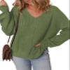 Dokotoo Womens Sweaters Casual 2026 Fall Winter Slouchy Pullover Sweater V Neck Soft Long Sleeve Cable Knit Loose Fit Jumper Tops Green Small view 1