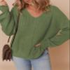 Dokotoo Womens Sweaters Casual 2026 Fall Winter Slouchy Pullover Sweater V Neck Soft Long Sleeve Cable Knit Loose Fit Jumper Tops Green Small view 2