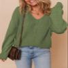 Dokotoo Womens Sweaters Casual 2026 Fall Winter Slouchy Pullover Sweater V Neck Soft Long Sleeve Cable Knit Loose Fit Jumper Tops Green Small view 3