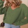 Dokotoo Womens Sweaters Casual 2026 Fall Winter Slouchy Pullover Sweater V Neck Soft Long Sleeve Cable Knit Loose Fit Jumper Tops Green Small view 4