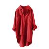 JOFOW Womens Linen Shirts Ladies Linen Shirt Oversized Long Sleeve Shirts for Women Oversized Linen Button Down Women (b-Red,XX-Large) view 1