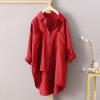 JOFOW Womens Linen Shirts Ladies Linen Shirt Oversized Long Sleeve Shirts for Women Oversized Linen Button Down Women (b-Red,XX-Large) view 2