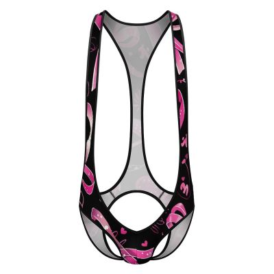 BedBliss 2024New, Men's Singlet Bodysuit, Rainbow Pride Hot Men's Jumpsuit Flirting Leotard, Men's Wrestling Bodysuit.Breast Cancer Awareness
