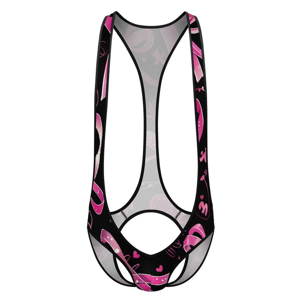 BedBliss 2024New, Men's Singlet Bodysuit, Rainbow Pride Hot Men's Jumpsuit Flirting Leotard, Men's Wrestling Bodysuit.Breast Cancer Awareness