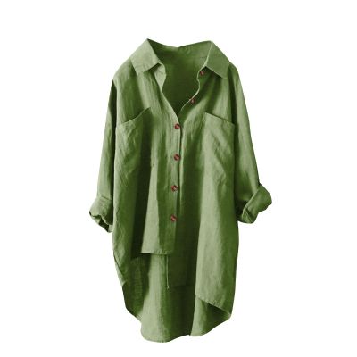 JOFOW Linen Shirt Women Womens Linen Button Down Shirts Linen Tops for Women 2024 Linen top Women (b-Green,Large)