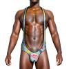 BedBliss 2024New, Men's Singlet Bodysuit, Rainbow Pride Hot Men's Jumpsuit Flirting Leotard, Men's Wrestling Bodysuit.Watermelon view 2
