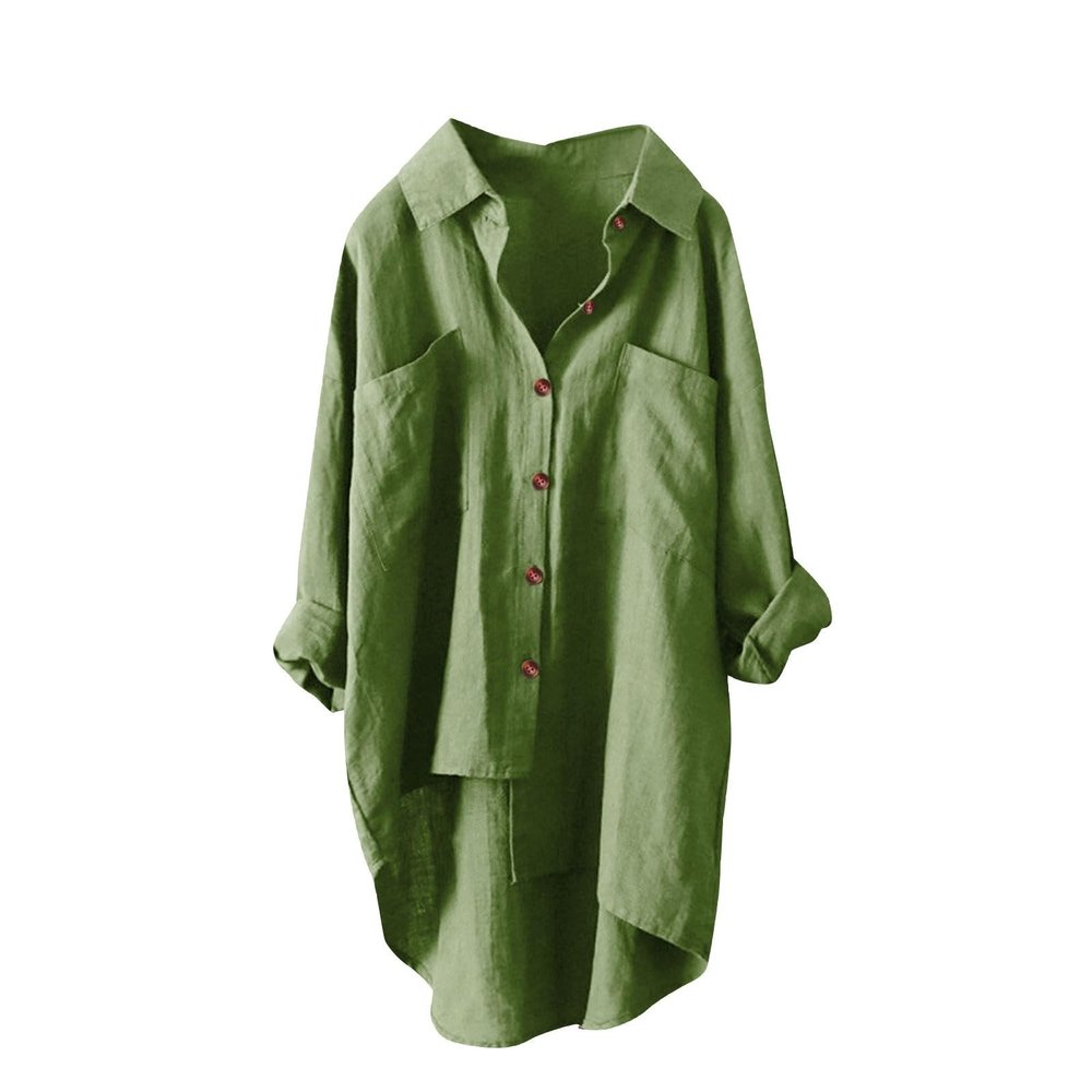 JOFOW Womens Linen Shirts Ladies Linen Shirt Oversized Long Sleeve Shirts for Women Oversized Linen Button Down Women (b-Green,XX-Large)