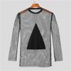 Men T Shirt Mesh Patchwork Transparent O-Neck Long Sleeve Tee Tops Streetwear Party Camisetas 1-L view 2