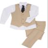 Tesscy Boys 3 Pieces Suits Linen Slim Fit Kids Summer Beach Outfits Vest Dress Pants Sets Formal Champagne Suit for Boy Size 6 view 1