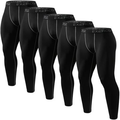 ATTIQOZI 6,5,4 Pack Mens Compression Pants Leggings Athletic Workout Baselayer Running Tights Black(5pack) M