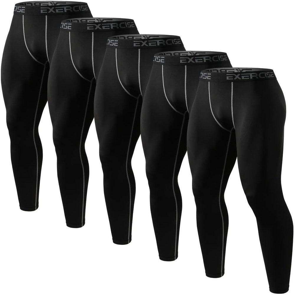 ATTIQOZI 6,5,4 Pack Mens Compression Pants Leggings Athletic Workout Baselayer Running Tights Black(5pack) M