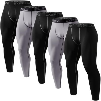 ATTIQOZI 6,5,4 Pack Men's Compression Pants Leggings Athletic Workout Baselayer Running Tights Bl/Gr/Bl/Gr S
