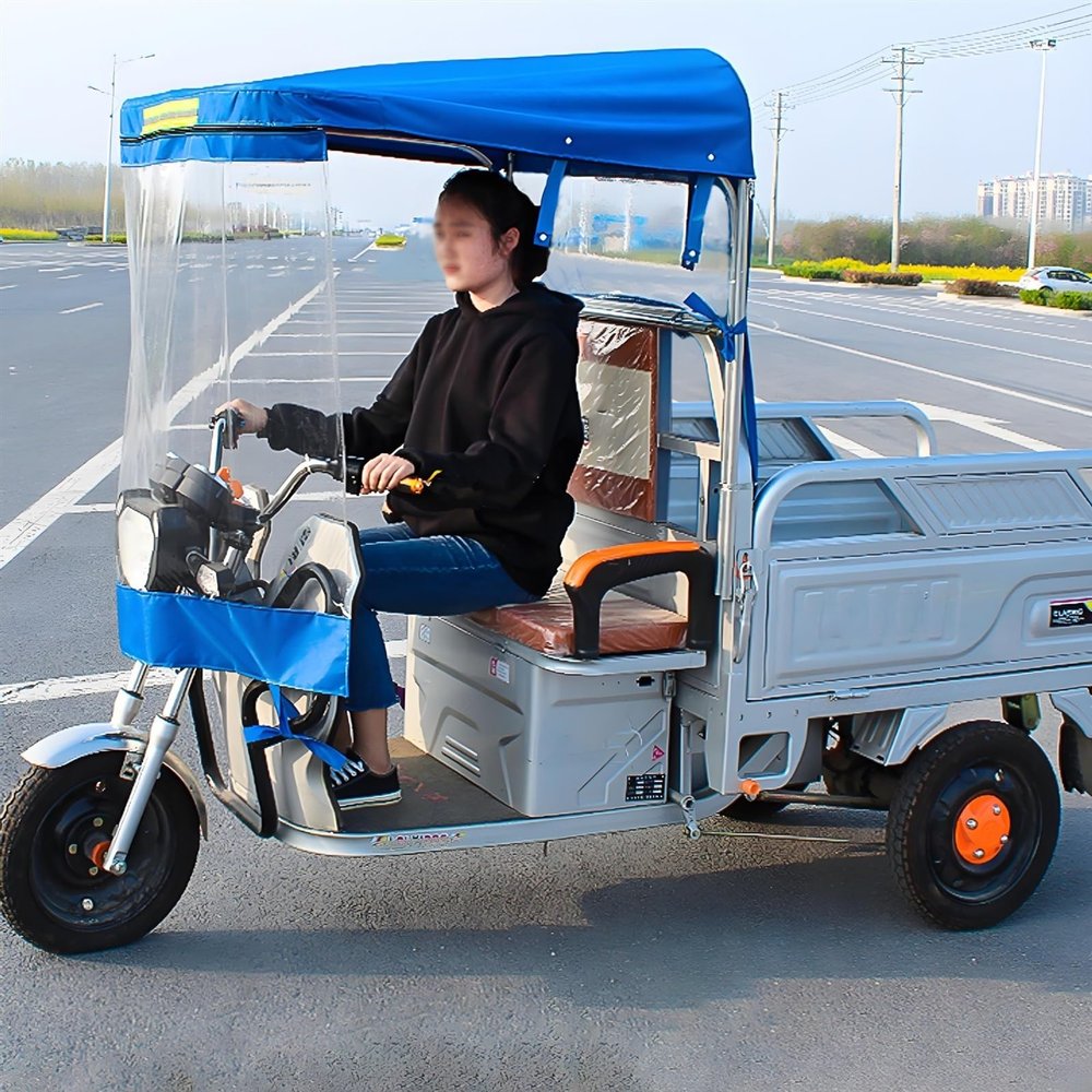 CHZDPP Adult Tricycle Cover with Reflective Strips, Electric Tricycle Covers for Rain Sun Snow Proof, Sanbengzi Canvas Awning for Outside Storage(Blue,47.2inch/120cm Wide)
