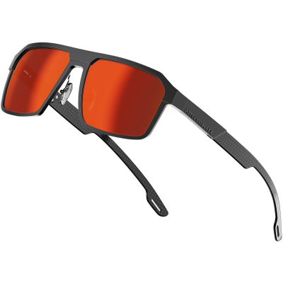 ATTCL Polarized Sunglasses Men Driving: Lightweight Metal Frame Fiber Temples UV400 Protection Stylish Hexagonal Sun glasses 8799 Black Red