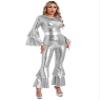 Kaerm Womens Shiny Metallic 70s Disco Dance Costume One Piece Vintage Hippie Performance Unitard Silver Small view 1