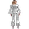 Kaerm Womens Shiny Metallic 70s Disco Dance Costume One Piece Vintage Hippie Performance Unitard Silver Small view 2