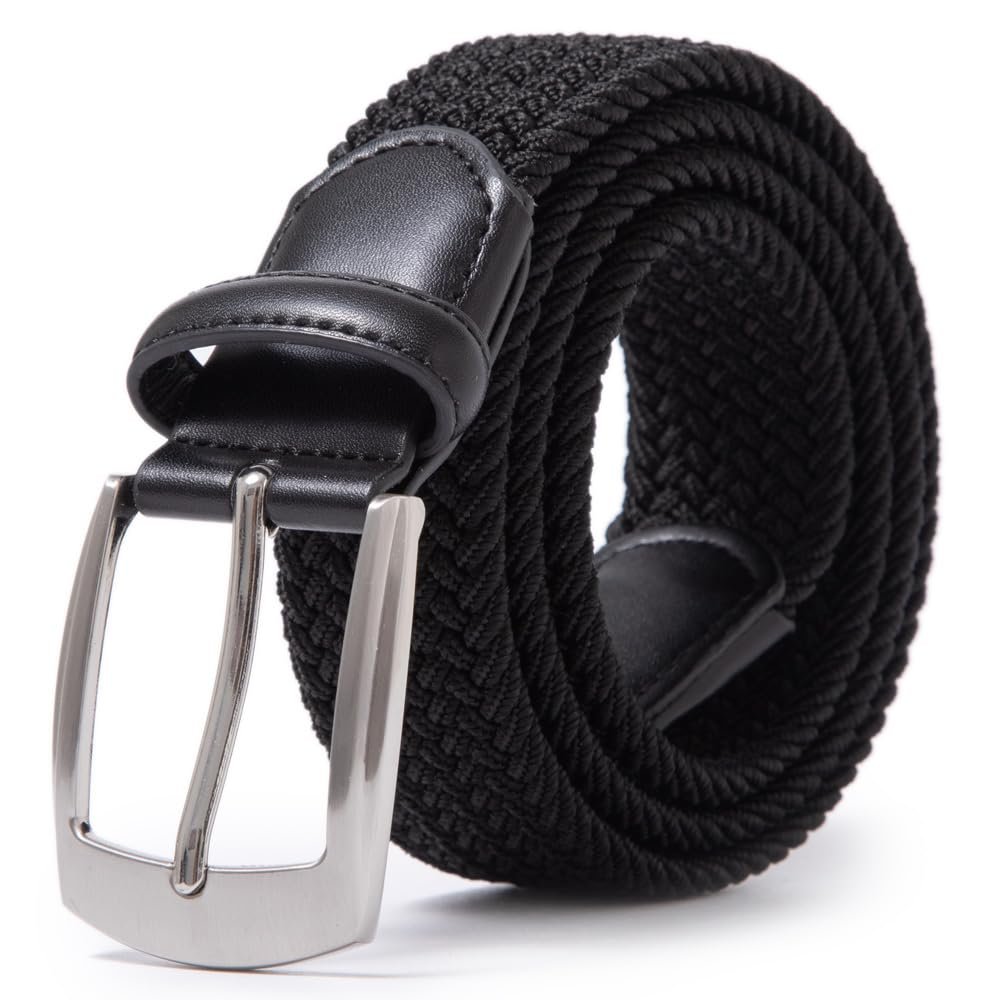 ayamoti Woven Elastic Braided Belts Womens Stretch Belt Limitless Adjust Multicolored Golf Belts for Man 1 3/8 Fashion Casual (Black(NEW), M)