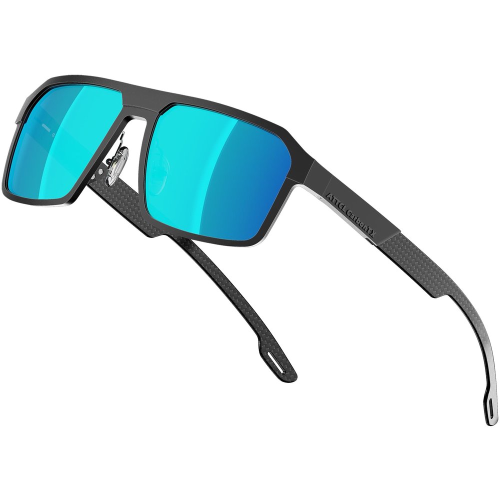 ATTCL Polarized Sunglasses Men Driving: Lightweight Metal Frame Fiber Temples UV400 Protection Stylish Hexagonal Sun glasses 8799 Black Blue