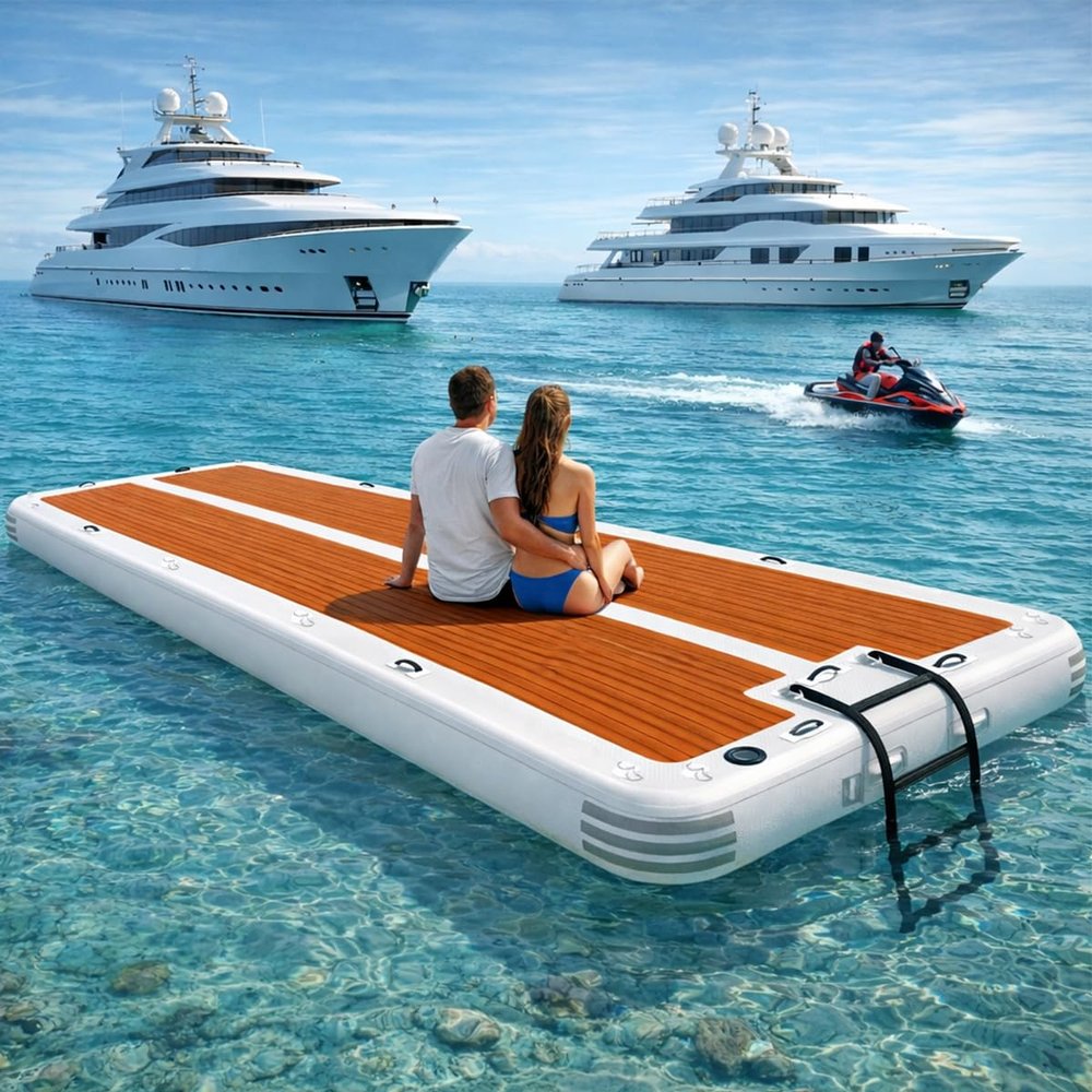Danrelax 15'x6.5' Floating Inflatable Dock with 5mm EVA Anti-Slip Mat, Quick Inflation/Deflation, Supports Up to 15 People, Ideal for Lakes, Pools, and Oceans