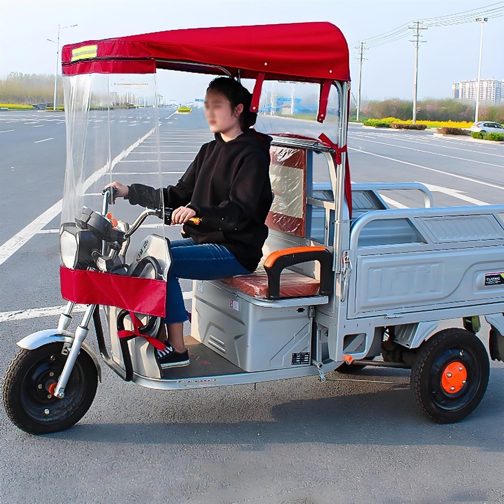 CHZDPP Adult Tricycle Cover with Reflective Strips, Electric Tricycle Covers for Rain Sun Snow Proof, Sanbengzi Canvas Awning for Outside Storage(Red,35.4inch/90cm Wide)