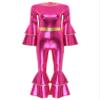 Kaerm Womens Shiny Metallic 70s Disco Dance Costume One Piece Vintage Hippie Performance Unitard Hot Pink Small view 3