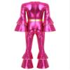 Kaerm Womens Shiny Metallic 70s Disco Dance Costume One Piece Vintage Hippie Performance Unitard Hot Pink Small view 4