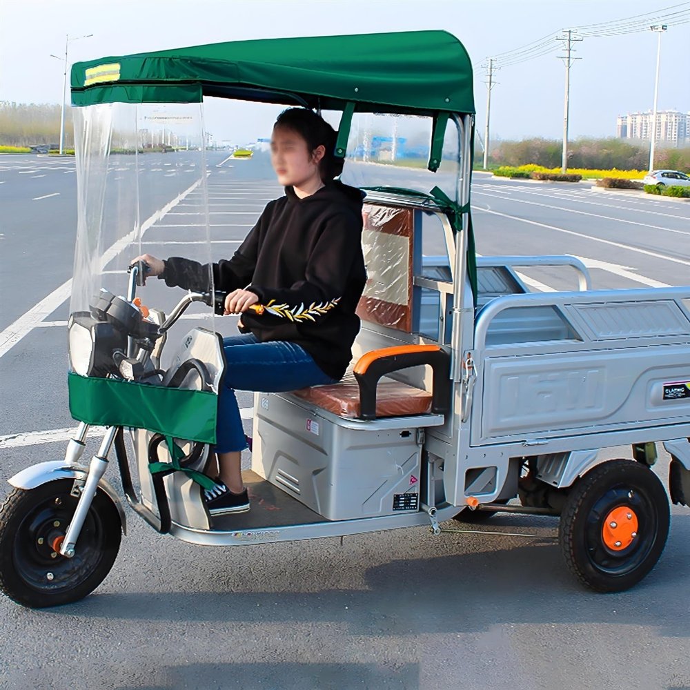 CHZDPP Adult Tricycle Cover with Reflective Strips, Electric Tricycle Covers for Rain Sun Snow Proof, Sanbengzi Canvas Awning for Outside Storage(Green,41.3inch/105cm Wide)