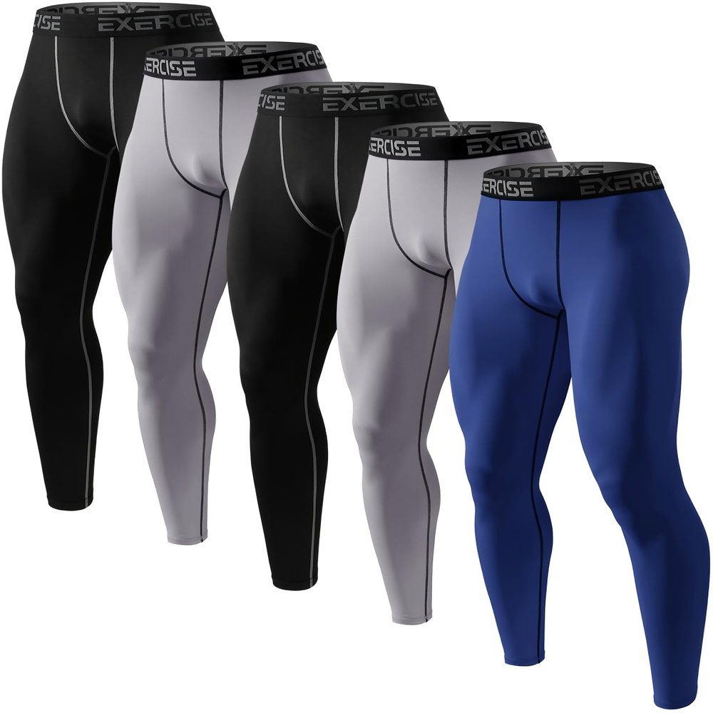 ATTIQOZI 6,5,4 Pack Mens Compression Pants Leggings Athletic Workout Baselayer Running Tights Bl/Gr/Bl/Gr/Dark Blue XL