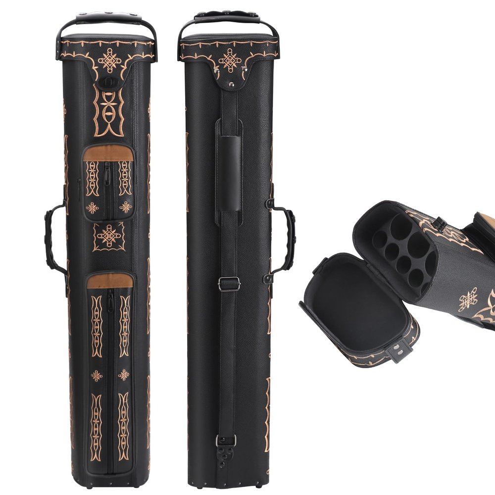 Oztwel 3x5 Hard Pool Cue Case 3B5S Billiard Stick Carrying Cue Case Leatherette Embroidery Design
