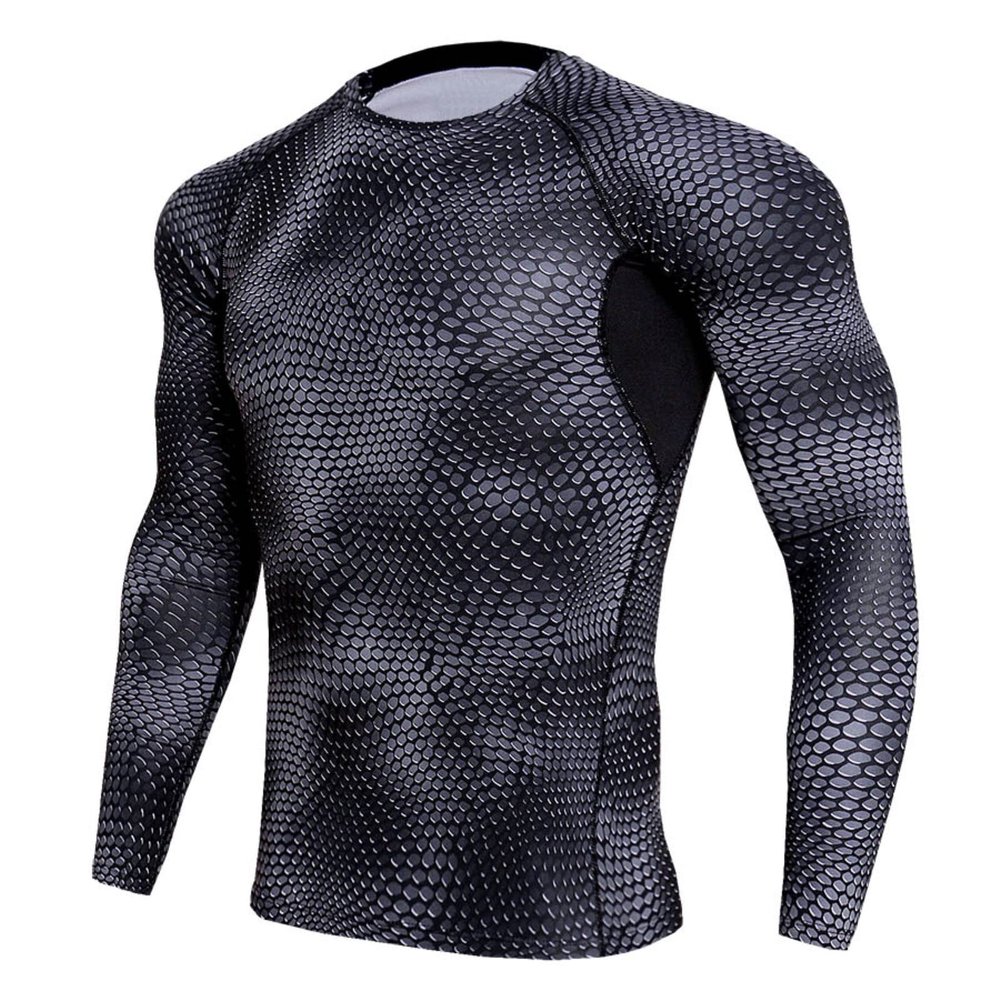Base Underwear for Men Muscle Fit Quick Dry Breathable Sport Tops Long Sleeve Snake Print Compression Sport Shirt Black